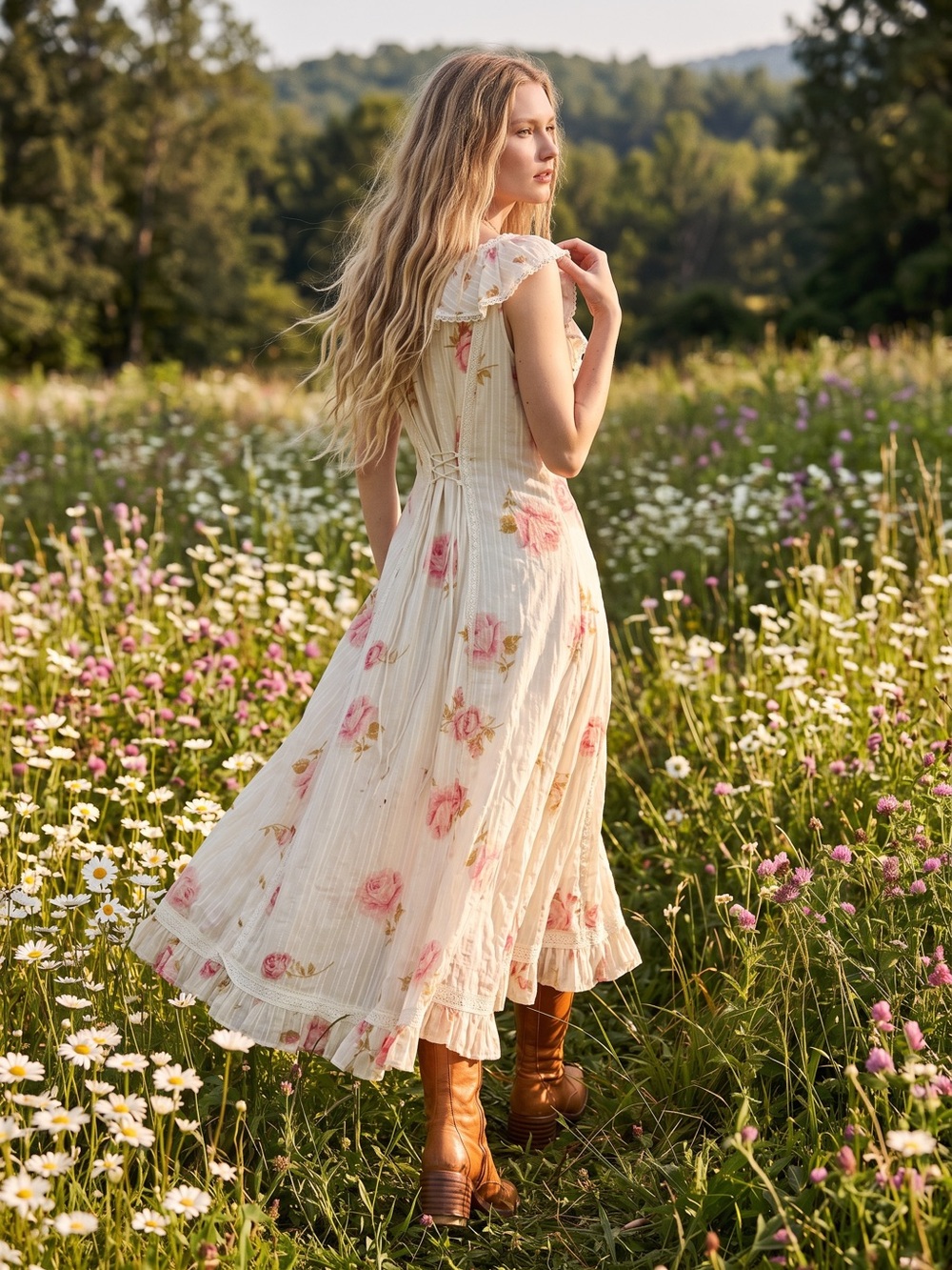 Free People Ethereal Cottage Lace Floral Honeysuckle Dreams Maxi Dress Large NWT - Picture 4 of 17